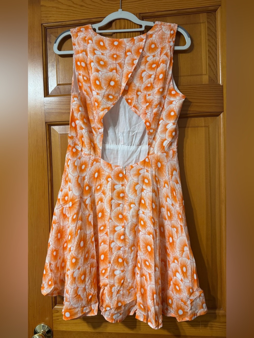 Sleeveless Orange Floral Mini Dress with Back Cutout Size Medium